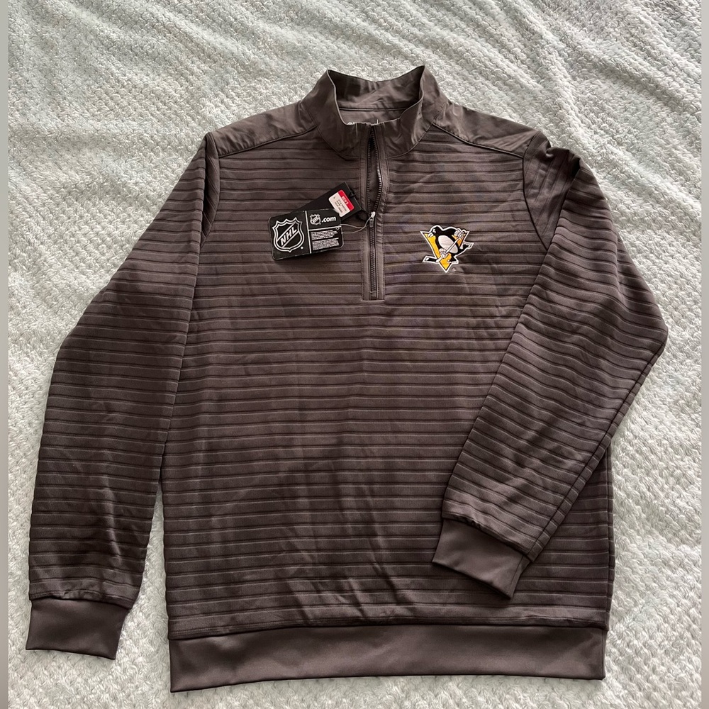 NWT Men's Pittsburgh Penguins Antigua Gray Quarter-Zip Pullover Top